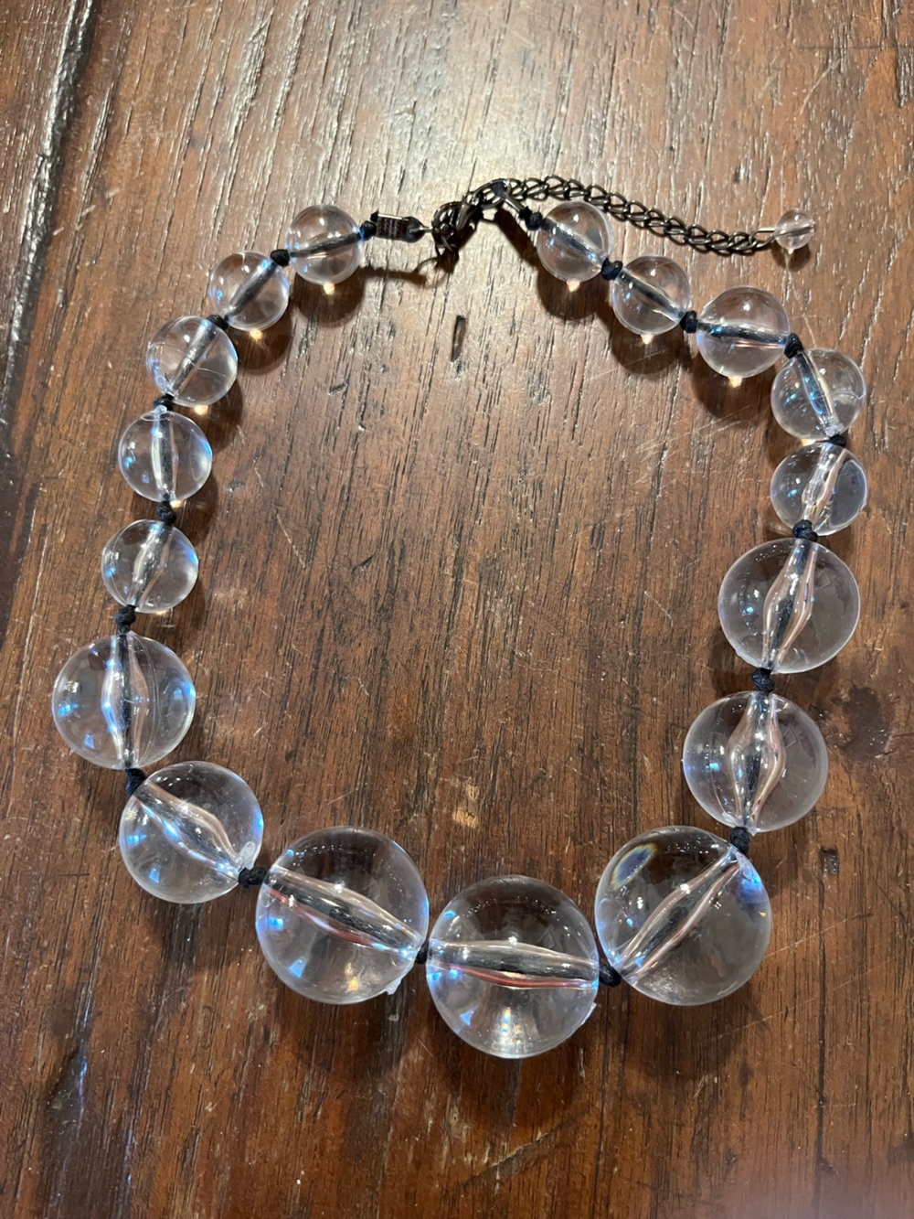 Clear Graduated Orb Bead Statement Necklace Pools of Light Style
